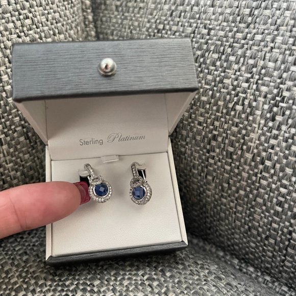 CRISLU Sterling Platinum & Blue CZ Earrings - Worn ONCE - Picture 3 of 4